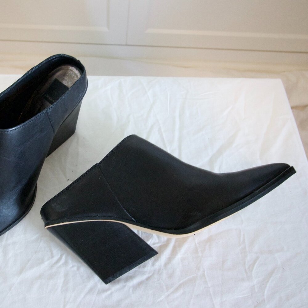 Black Leather Mules